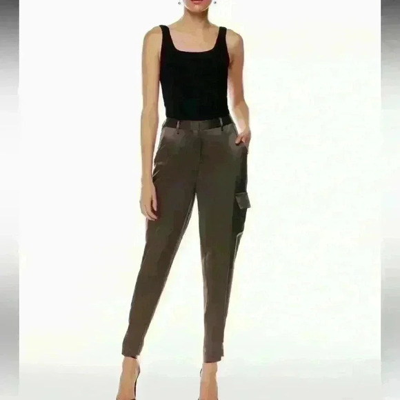 Babaton Refined Satin Cargo Pant, bone/white high waisted pant, size 16. - Picture 14 of 14